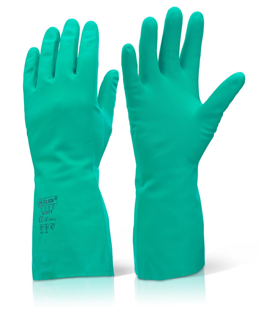 NITRILE GAUNTLET FLOCKED LINED GREEN L