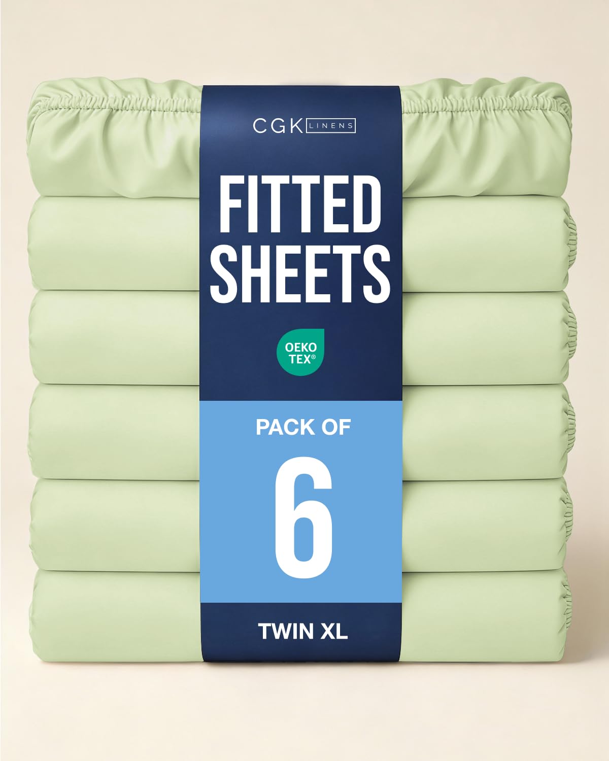 Twin XL Fitted Sheet - Pack of 6 College Dorm Essentials - Light Sage Green