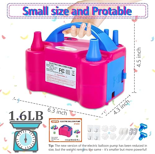 Miniatura 8 de Electric Balloon Pump, Portable 2 Modes Balloon Blower Machine with 14 Balloon Arch Kits, Air Pump for Balloon, Balloon Inflator for Party