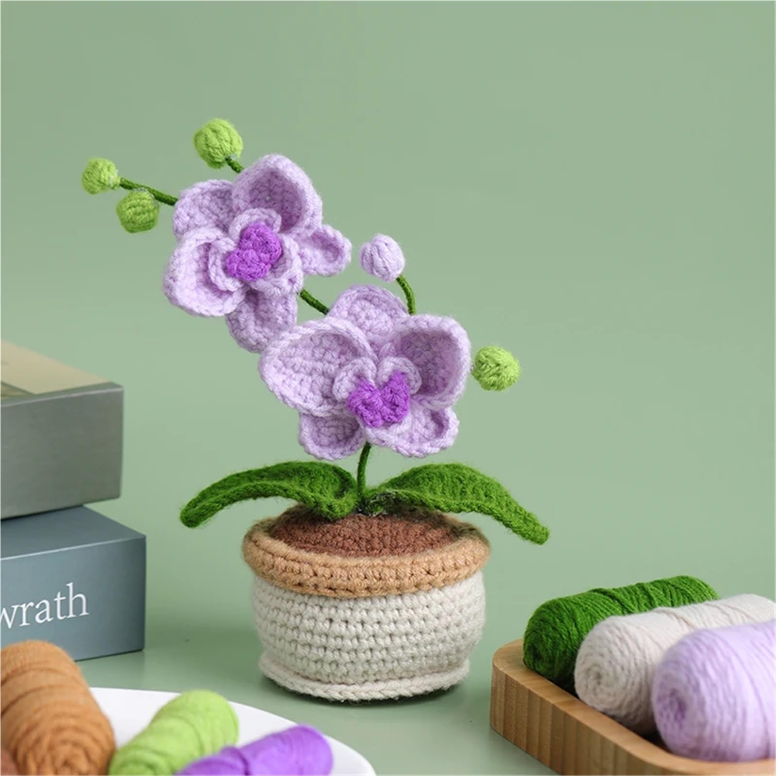 OPIGJUFD set di uncinetti Kit for uncinetto orchidea falena for principianti con istruzioni, filato for maglieria, filo, aghi, strumenti for lavorare a maglia facili, set di accessori(Bluebells)