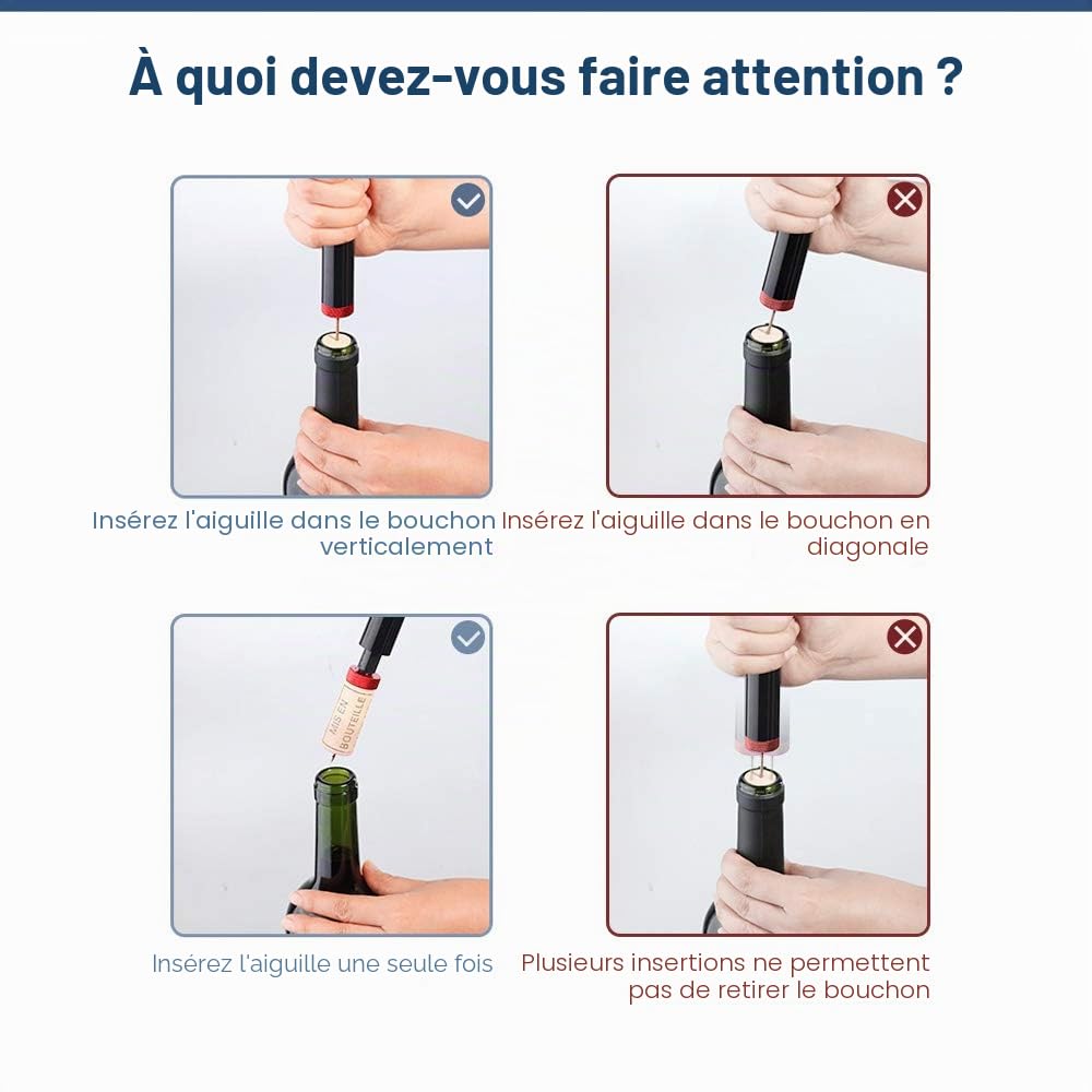 Quntis Tire Bouchon, Tire-Bouchon à Pression d'air 7S Cork Pops Out, Décapsuleur à Vin Rouge Outils Ouverture de Bouteille Portable Vin Accessoire Professionnel Pompe à Bouteille