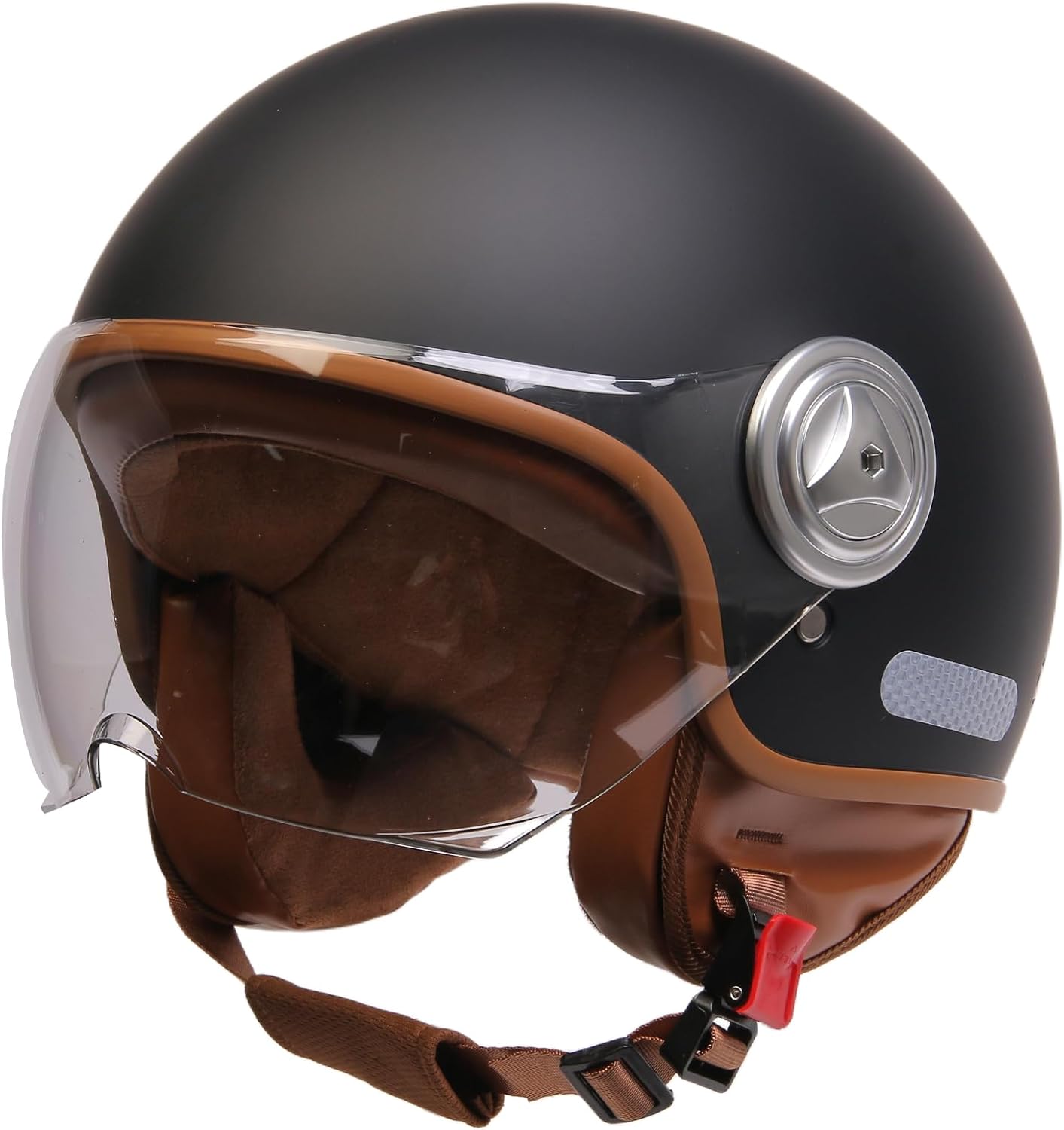 Men Women Open Face Motorcycle Helmet Aldult Retro German 3/4 Motorbike Half Helmet FMVSS 218 DOT Approved Vintage Skull Cap Helmet Fashion Lightweight Scooter Cruiser Chopper Moped Helmet Black