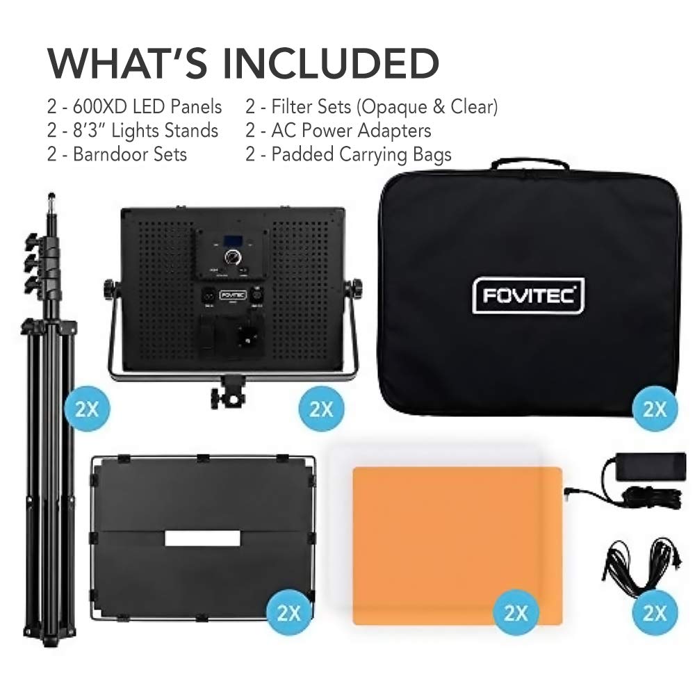 Buy Fovitec Portable 2Light 600 LED Daylight Panel Kit with Cases & Stands, 5600K, 95+ CRI, for