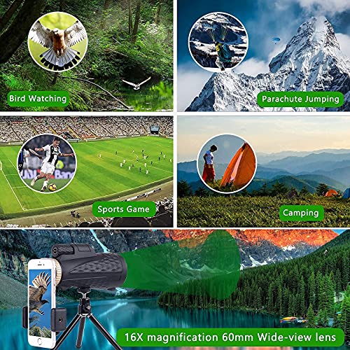 Svnry High Power Monocular 16x55 Monocular Scope BAK4 Prism Adults Portable Telescope for Bird Watching Traveling Concert Sports Game with Phone Adapter Tripod (M) (Black) - Image 5