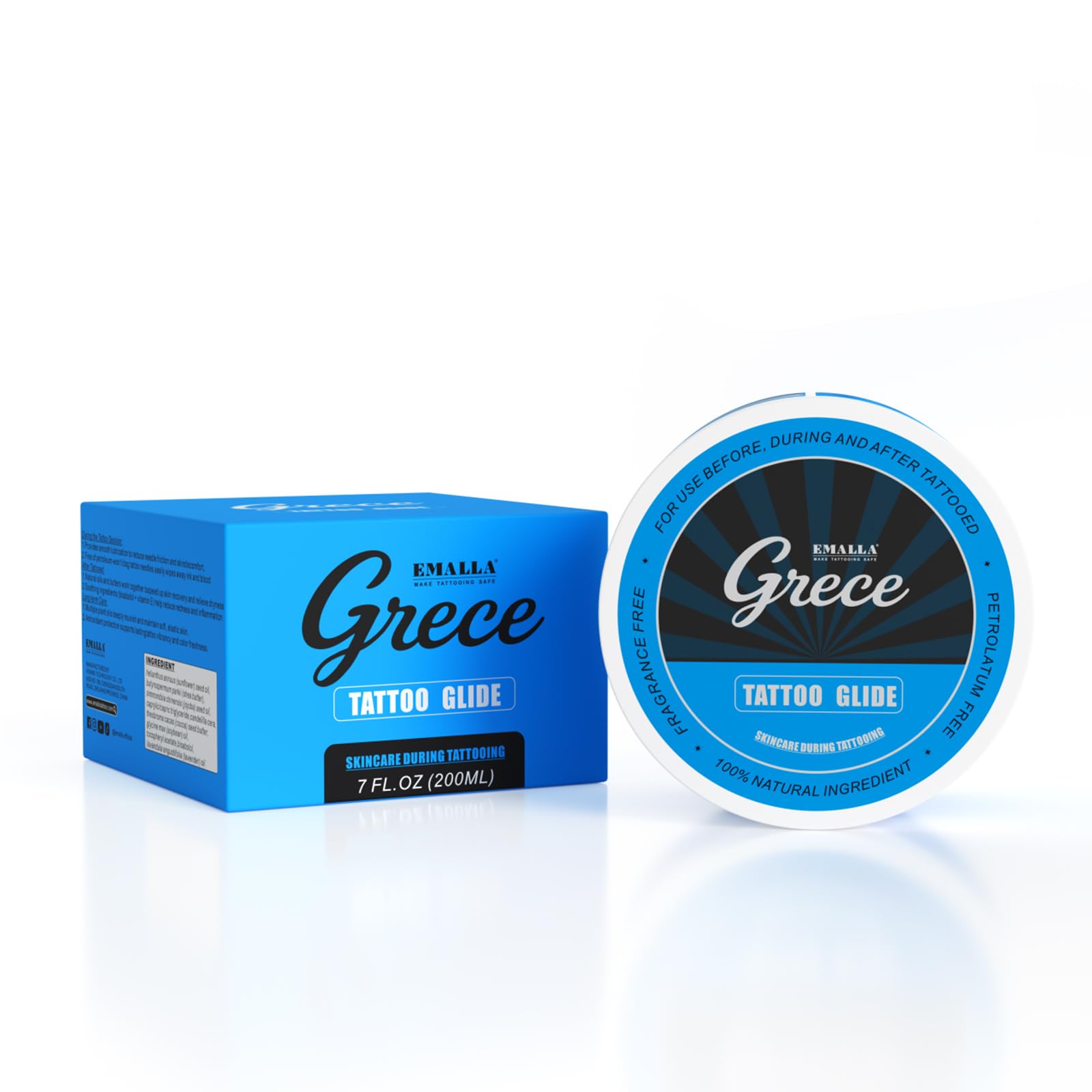EMALLA Professionelles Tattoo-Glide 200 g Sanftes Gleiten für Tätowieren und Nachsorge, Nährende und Petroleumfreie Formel