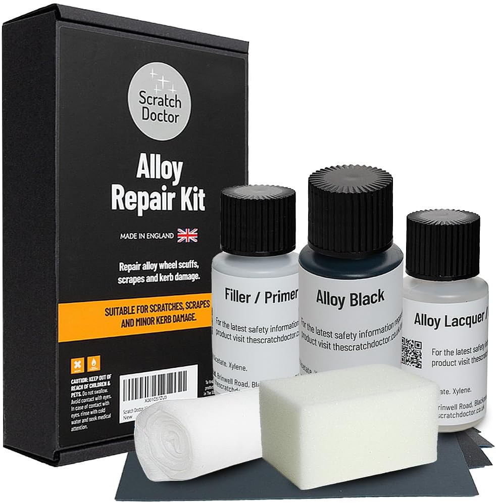 Scratch Doctor Alloy Repair Kit Restore Car Wheel Scuffs and Scrapes With Ease Complete Kit Including Paint Primer and Lacquer (Black)