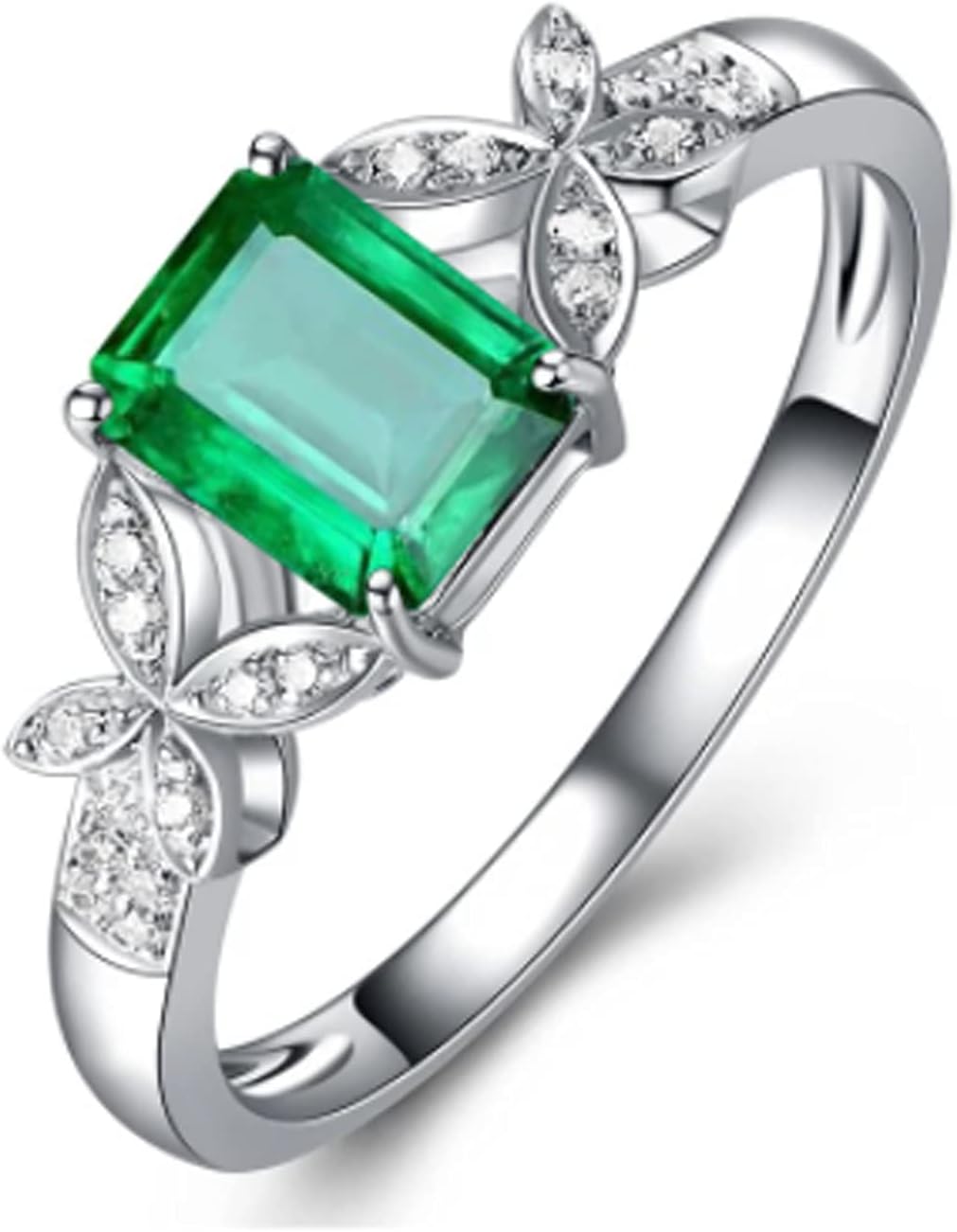 IzuBizu LondonIzuBizu Womens 925 Sterling Silver Green Emerald Flower Diamond Re sizable White Crystal Butterfly Ring