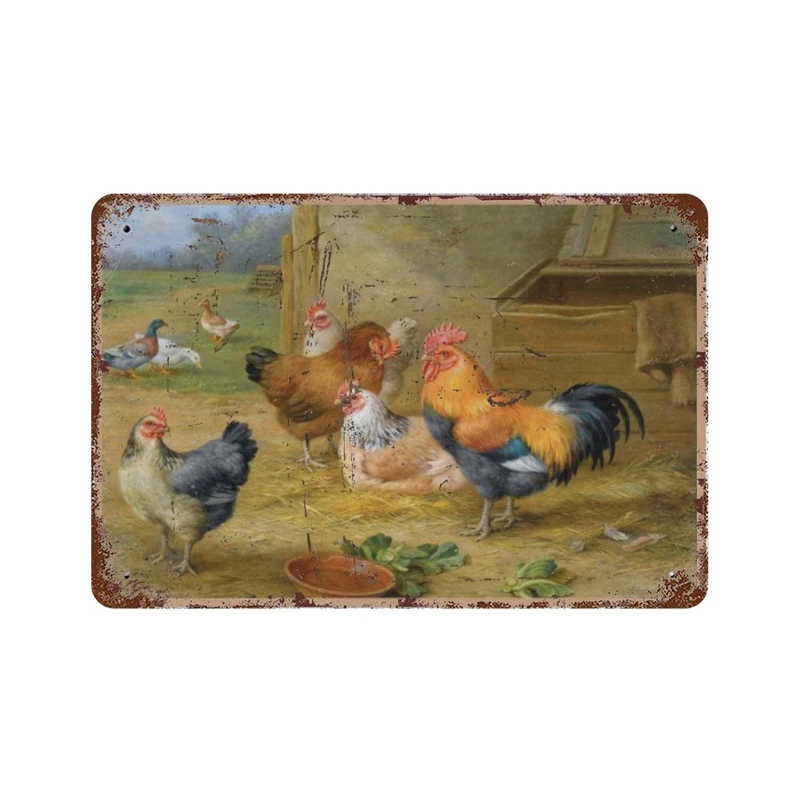 AOOEDM Chicken Vintage Metal Sign for Home Shop Coffee Garage Man Cave Signs Wall Plaque Kitchen Bar Sign Wall Decor Poster