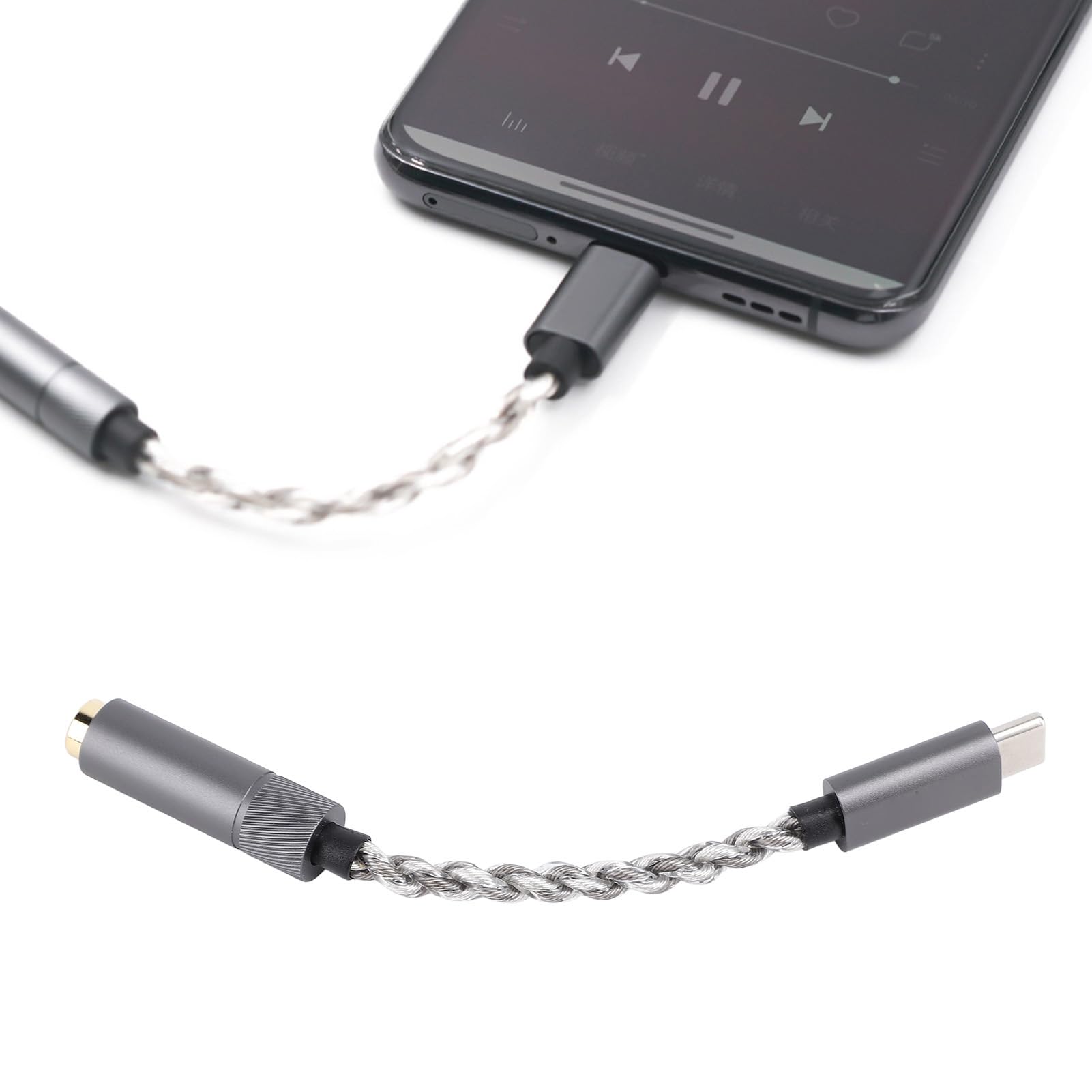 Jiawu Adattatore Jack per Cuffie da Tipo C a 4,4 Mm, Chip CX31993 384 KHz/32 Bit, Cavo a 392 Fili Argento Cooperato, Dongle HiFi USB C per //Mac, Impedenza 16-600 Ω,