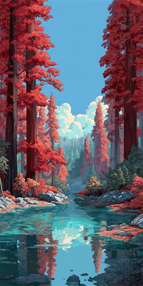 Diamond Painting Kits for Adults, 5D Diamond Art Red Tree 80x200cm, DIY Large River Dimond Art kits Adults, Full Drill Crystal Rhinestone Embroidery Canvas Gem Art Craft for Home Wall Decor (RD985)