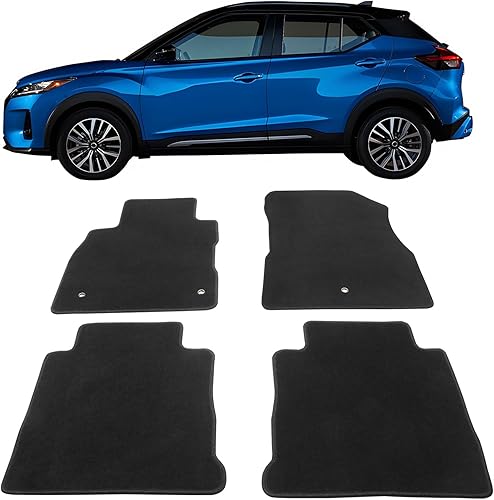 Miniatura 2 de IKON MOTORSPORTS, Alfombrillas compatibles con Nissan Kicks 2018-2024, filas delanteras y traseras de nailon negro para pies de automóvil, juego