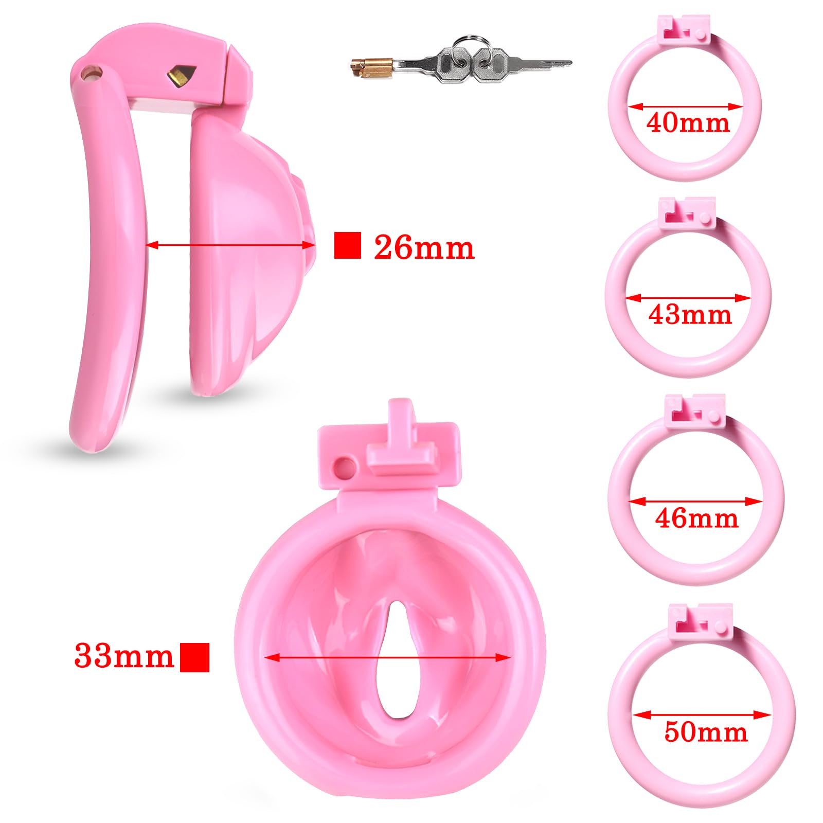 BDSMAGE Sissy Gabbie per Pene, Forma delle labbra chastity cage, gabbia castità per uomo, gabbia di castità con 4 cock rings, cock cage per Prevenire L'erezione (S)