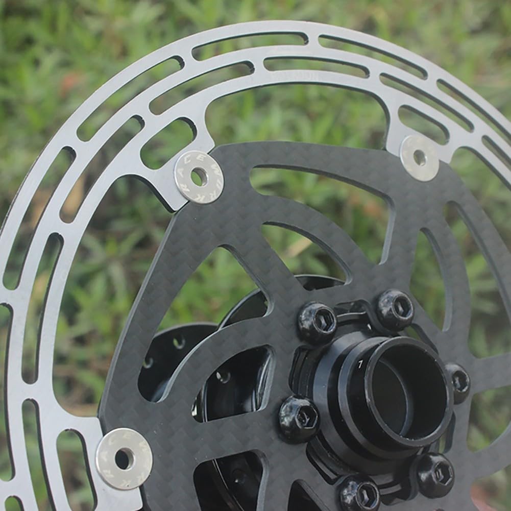 Freno de disco de bicicleta flotante ultraligero que combina soporte de fibra de carbono y disco de acero para rendimiento de frenado de bicicleta de montaña y carretera (140 mm (con tornillos))