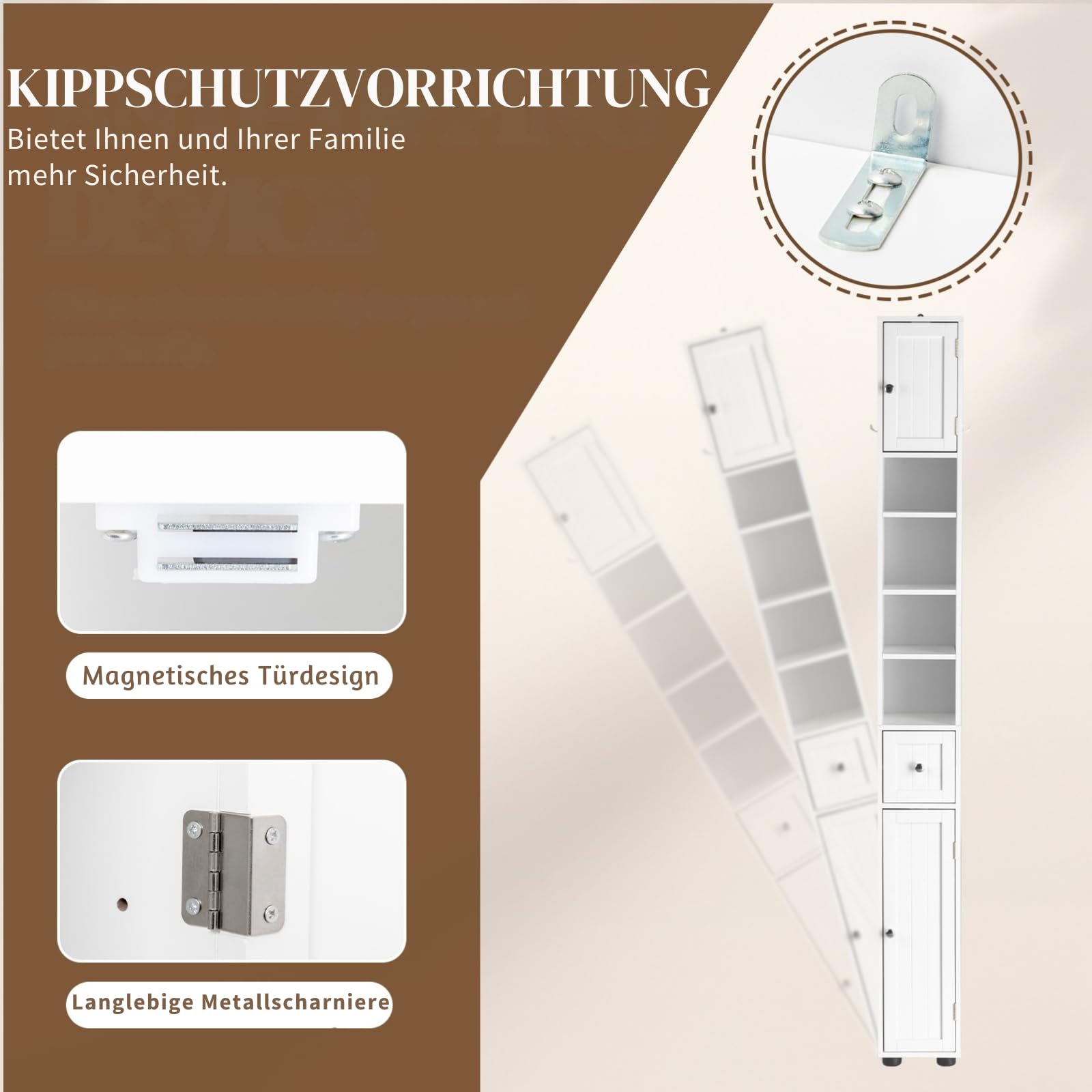 LEADZM Badezimmerschrank schmaler, Badschrank hoch