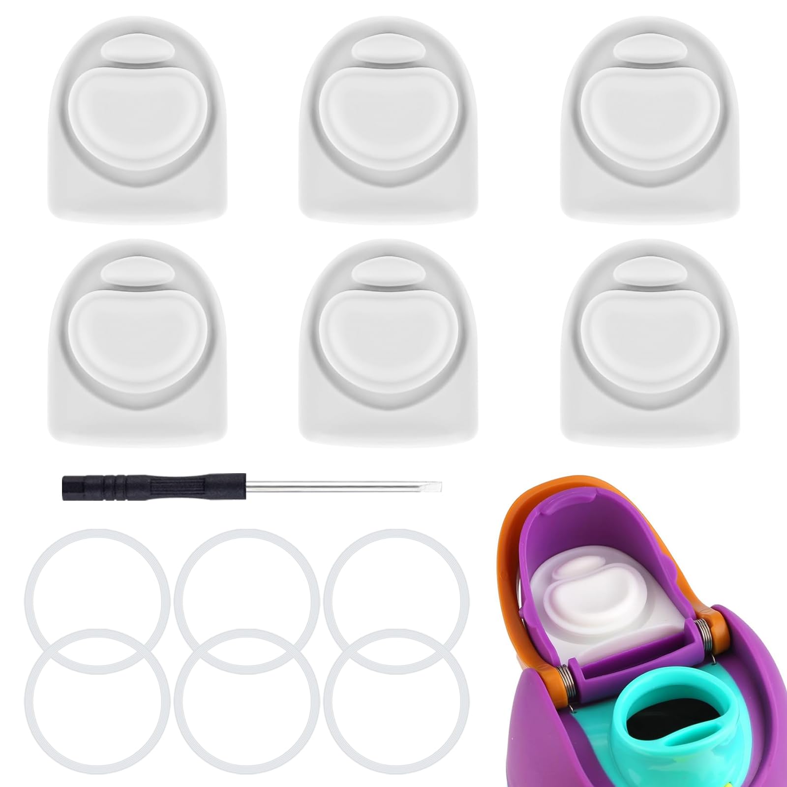 BMSQOFD 6 Sets Replacement Lid Rubber Seal for Owala FreeSip 24oz 32oz, Replacement Stopper and O Ring Gasket Parts Compatible with Owala 16/19/24/32/40oz Water Bottle Insert Silicone Accessories P6