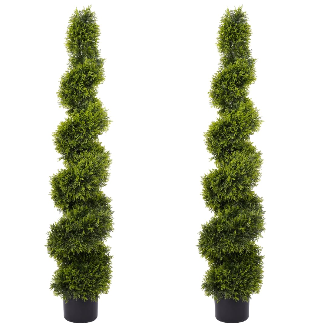 Potted Artificial Tree For Patio Decor Vickerman 5ft Artificial Cedar Spiral Topiary Tree - Potted, UV Resistant, For Indoor & Outdoor Decor Indoor