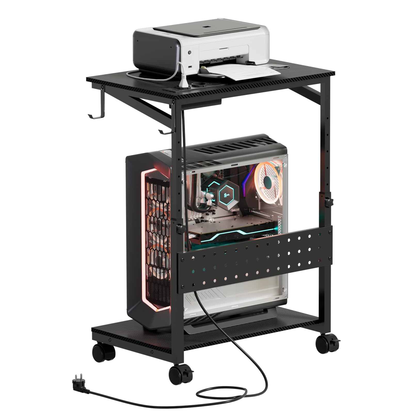 MSFE Supporto a Torre Regolabile in Altezza del PC,Computer Tower Stand con Stazione di Ricarica,Supporto universale per carrello mobile con rotelle bloccabili,Carrello Della Stampante Desktop Mobile