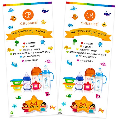 Image of Baby Bottle Labels for Daycare, Self-Laminating, Waterproof Write-On Name Labels, Assorted Sizes & Colors, Pack of 128