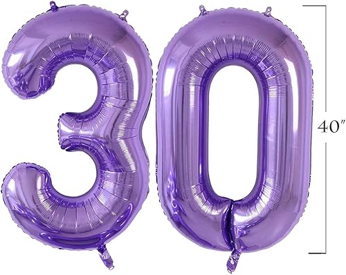 Miniatura 2 de Globo de 40 pulgadas color morado jumbo del número 30 años, enormes globos gigantes de Mylar para fiesta de cumpleaños, boda, despedida de soltera,