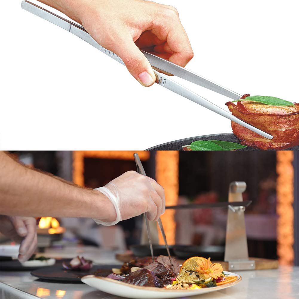 NJ Extra Long Kitchen Tongs, Stainless Steel Cooking Tweezers With Wider Grip, 12-Inch Culinary Tool for Chef Use in Hotel, Restaurant and Home 2