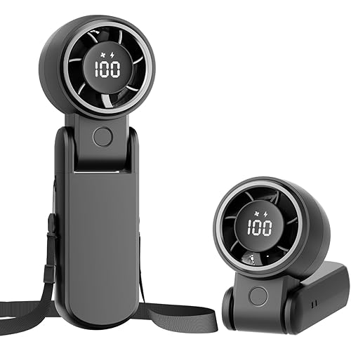 TriPole Portable Handheld Turbo Fan with Digital Display, 3-IN-1 Rechargeable Mini Travel Fan, Battery Operated, 190° Foldable for Desk & Neck, High Speed Personal Cooling Fans for Outdoor Trip Beach