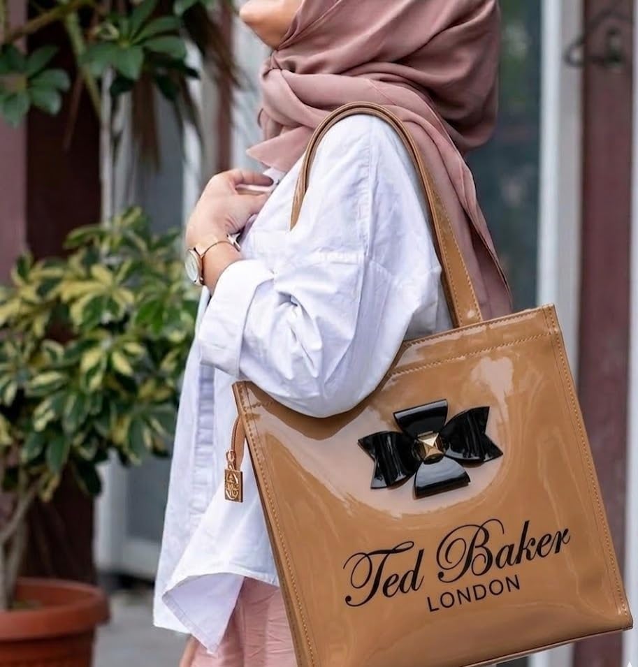 Image of SEA MOUNT Ted Baker London Multipurpose Tote Bag with Signature Bow Detail Spacious Travel Carryall, Everyday Shopping Organiser, Durable Shoulder Handbag for Work, Office, Travel & Daily Essentials