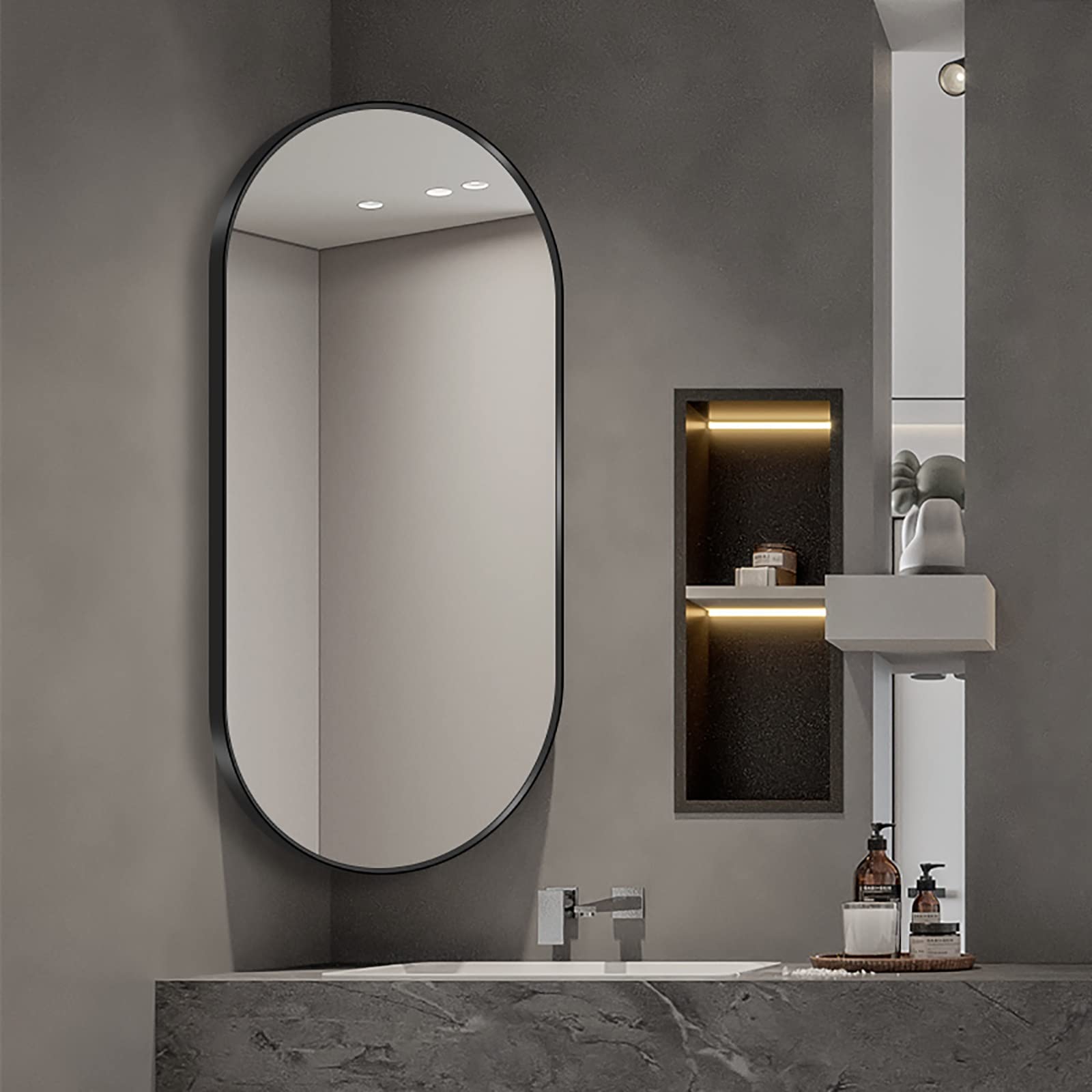 Ovaler Wandspiegel fürs Badezimmer mit Rahmen aus Aluminiumlegierung, bruchsicherer Spiegel, ausziehbarer Schwenkspiegel, für Hotel/Schlafzimmer/Badezimmer/Salon (Größe: 60 x 90 cm)