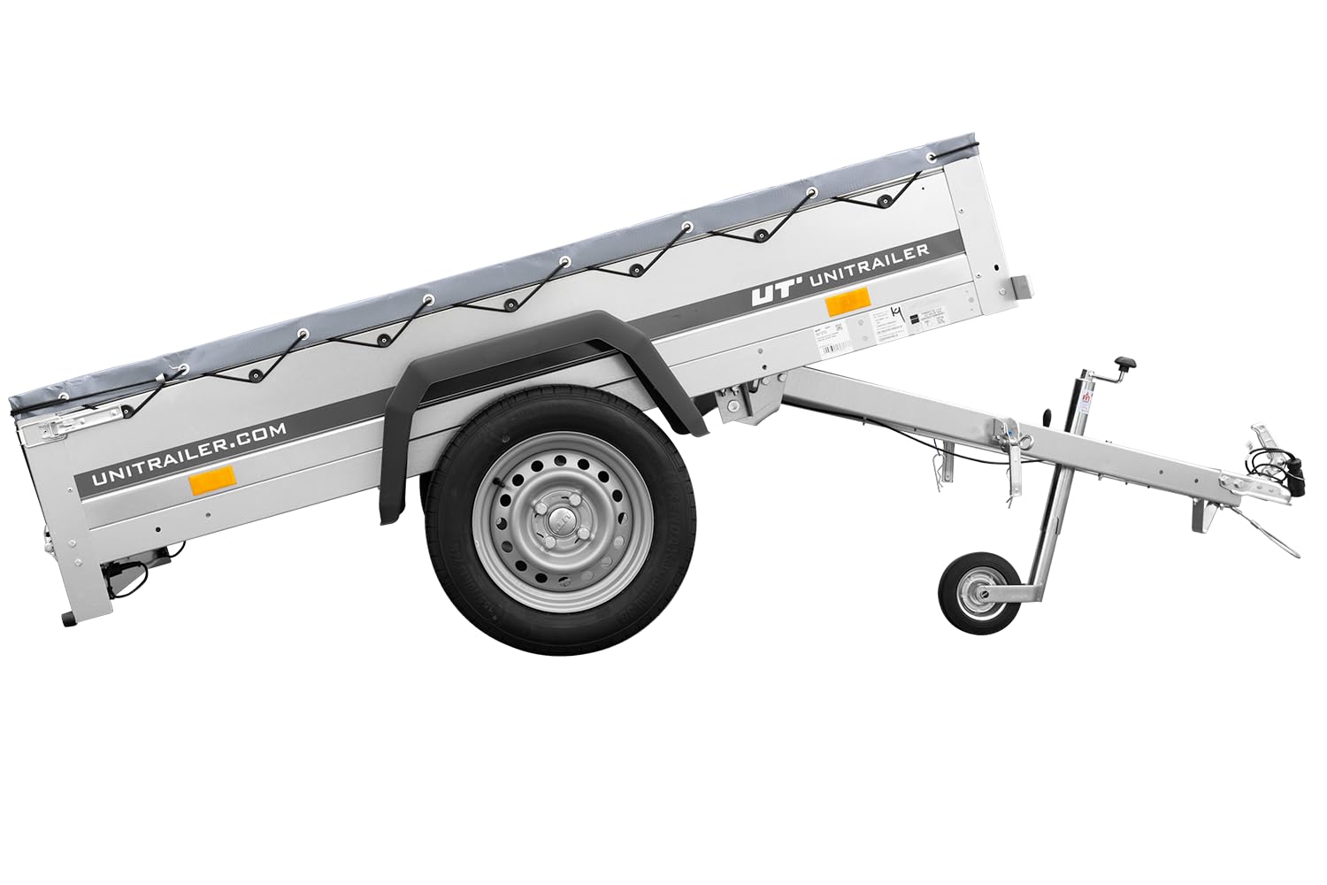 UNITRAILER Kipper-Anhänger 200 mit Stützrad, H-0-Rahmen, Grauer Plane, 20,06 x 12,5 cm Ladefläche