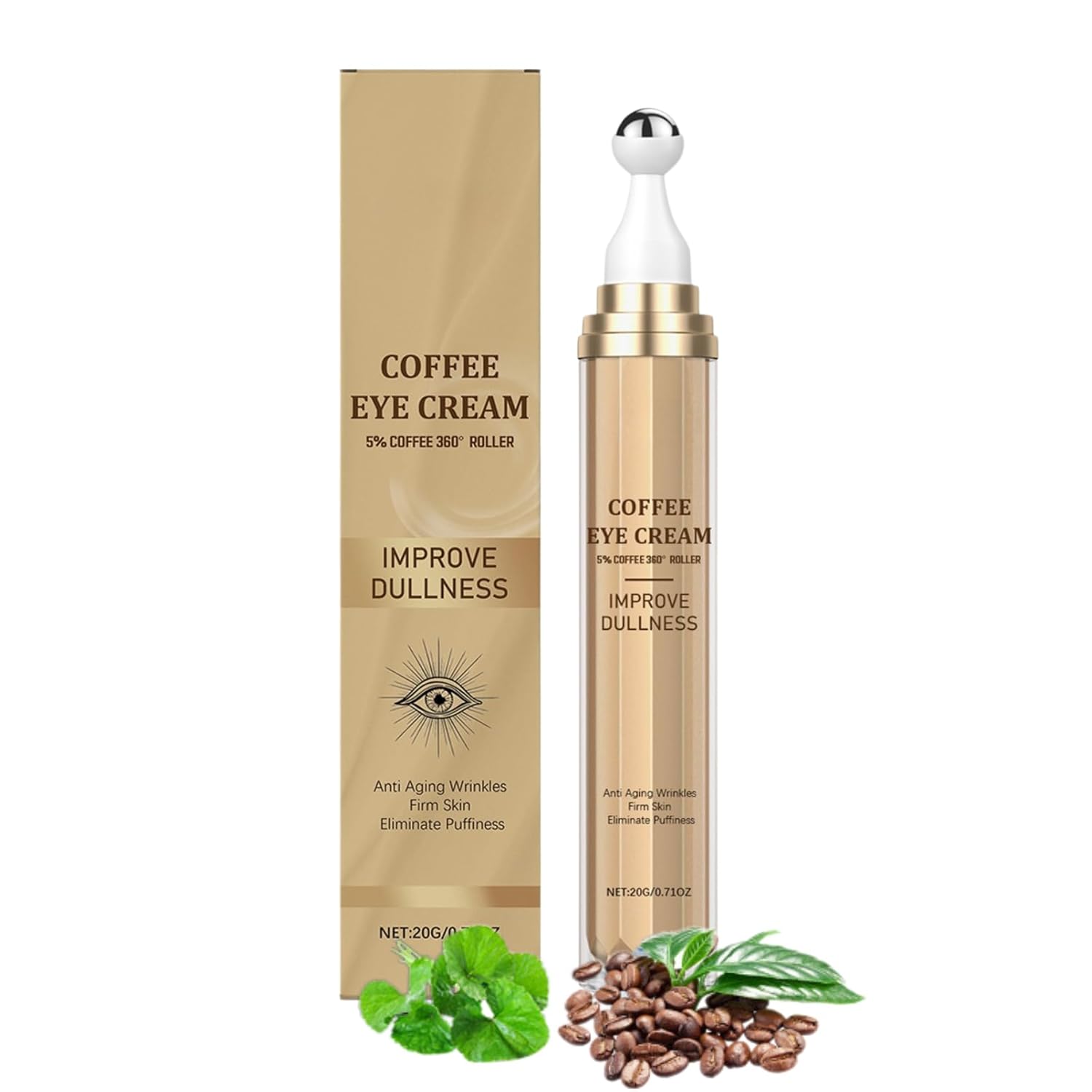 Koffein Augenserum mit 360° Massage Roll On, Augencreme Gegen Falten und Augenringe Entfernen, Niacinamide Augencreme Gegen Tränensäcke, Feuchtigkeitsspendende Anti Aging Caffeine Eye Cream, 20ml - Amazon product rated Grade B