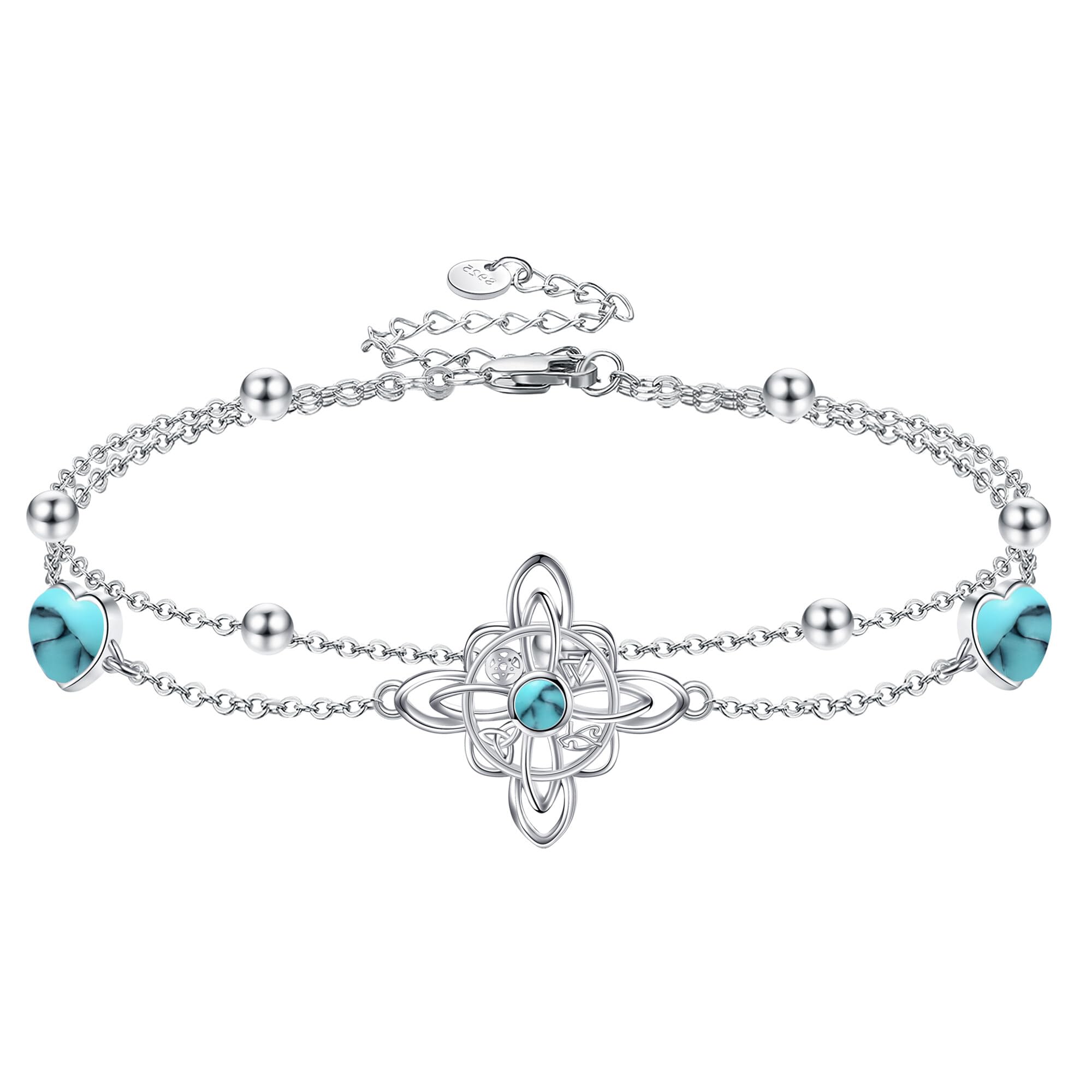 URONE Hexen-Knoten-Armband Sterling Silber Hexen-Knoten Herz Türkis Armband Witchy Schmuck Geschenke für Damen