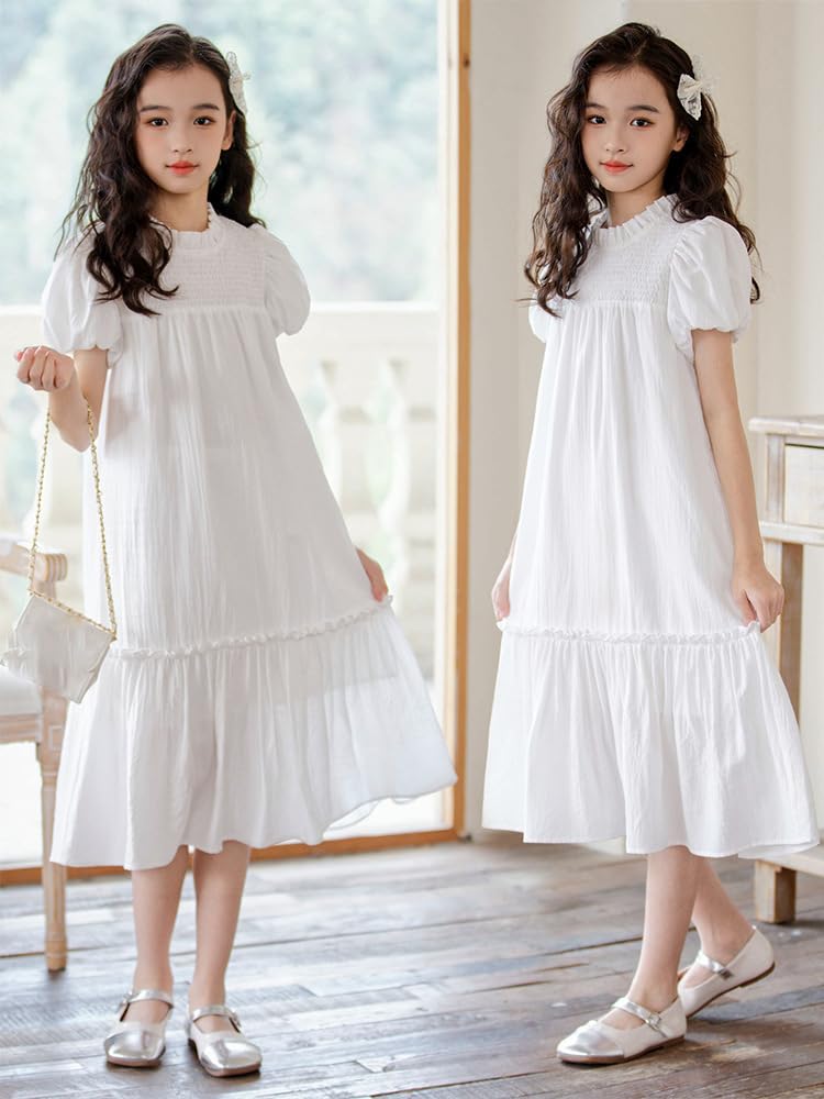 Dziewczęce sukienki w kształcie litery A okrągłe sukienki w stylu casual, imprezowa, dziewczęca letnia sukienka Boho Beach Casual Smocked Maxi sukienki 6-16 lat
