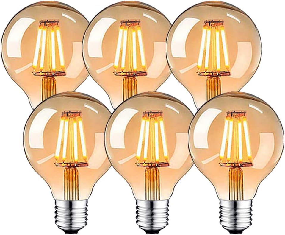 LED Vintage Edison Light Bulb,Edison E27 Screw Bulb 4W(40W Equivalent),Retro E27 Edison Light Bulbs,Antique Style LED Light Bulbs Screw in,Vintage Light Bulb 470LM 2700K Warm Yellow,6 Pack [Energy Class A++]