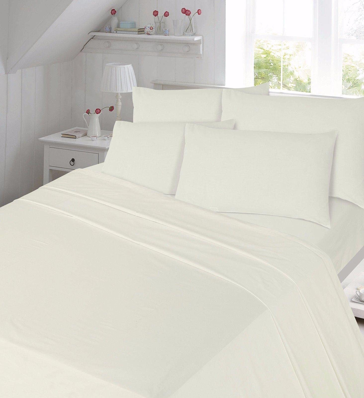 EXQUIZIT HOME® Flannelette Fitted Bed Sheet Set 100% Cotton Soft Thermal Bedding With Free Matching 2 Pillow Cases, Plain Dyed (Cream, Double)