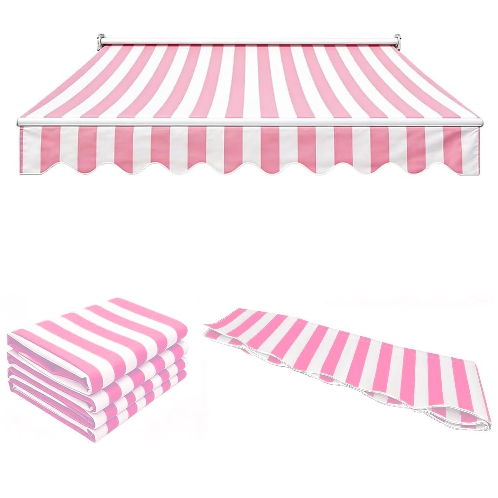 ROFBIHG Retractable Patio Awning Sun Shade Shelter, Outdoor Stripe Awning Deck Cover Replacement Fabric, Heavy Duty 280g Polyester Canopy Cloth for Garden Cafe Door(Pink,4.5x3.5m(14.7x11.5ft))