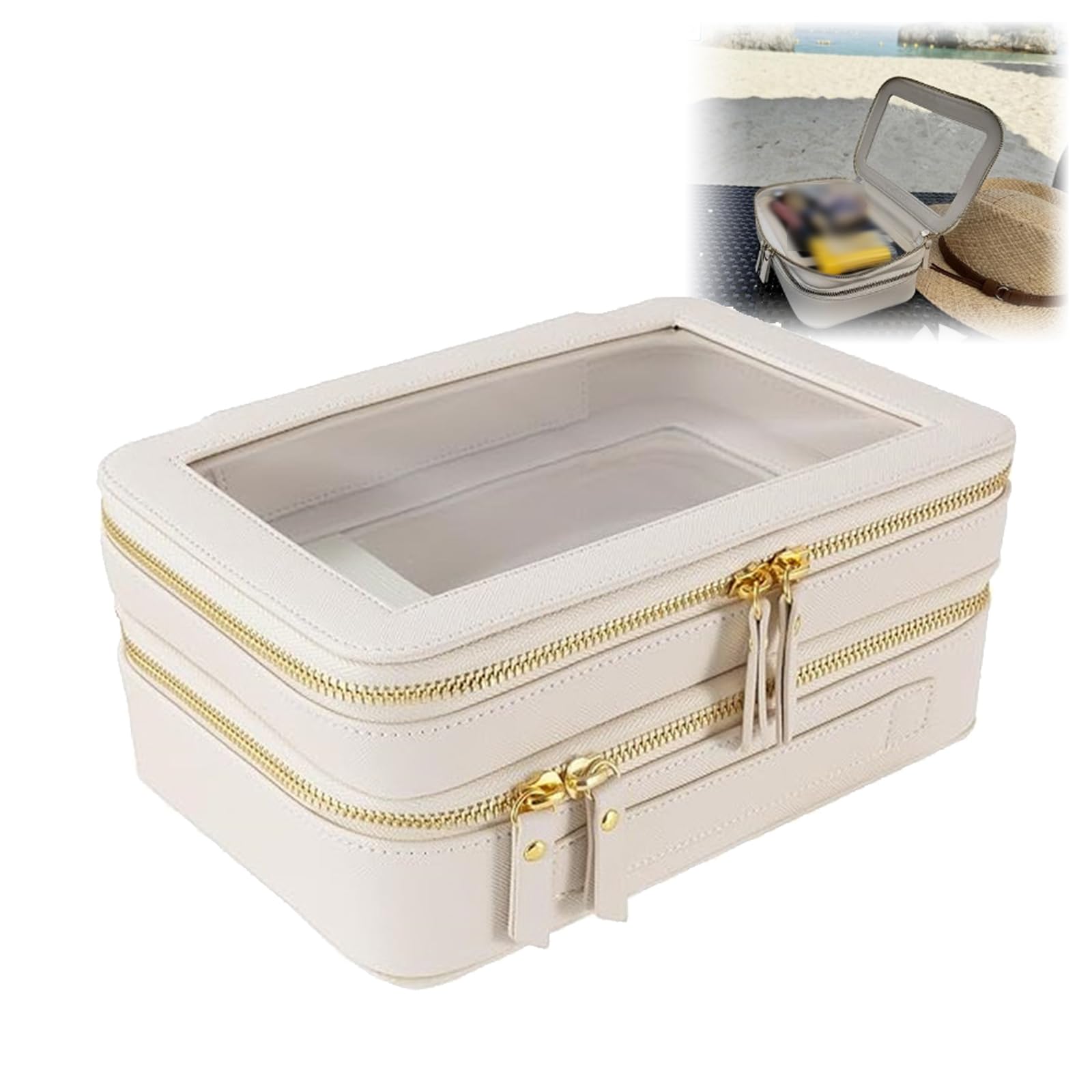 Bolsa de maquillaje transparente, bolsa de aseo de doble capa con cremalleras y compartimento, bolsas de cosméticos impermeables duraderas para cepillos, toallitas y peines