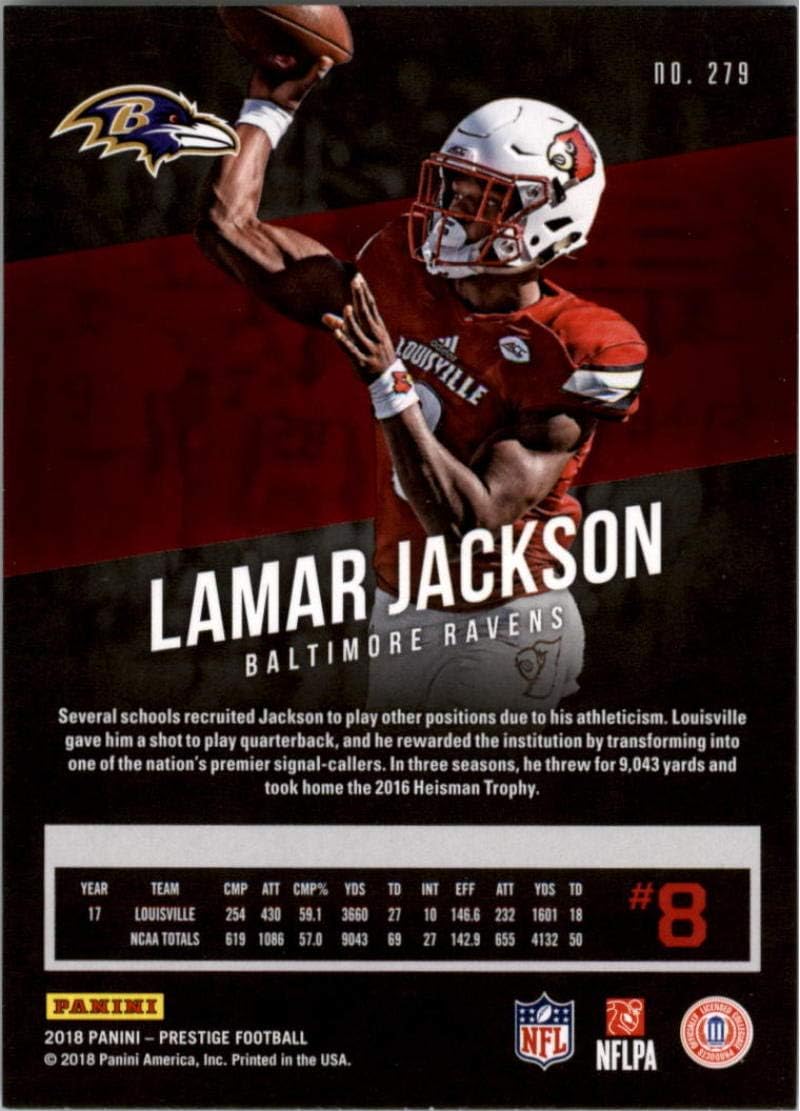 2018 Prestige NFL #279 Lamar Jackson Baltimore Ravens Rookie Card RC Panini Football Card