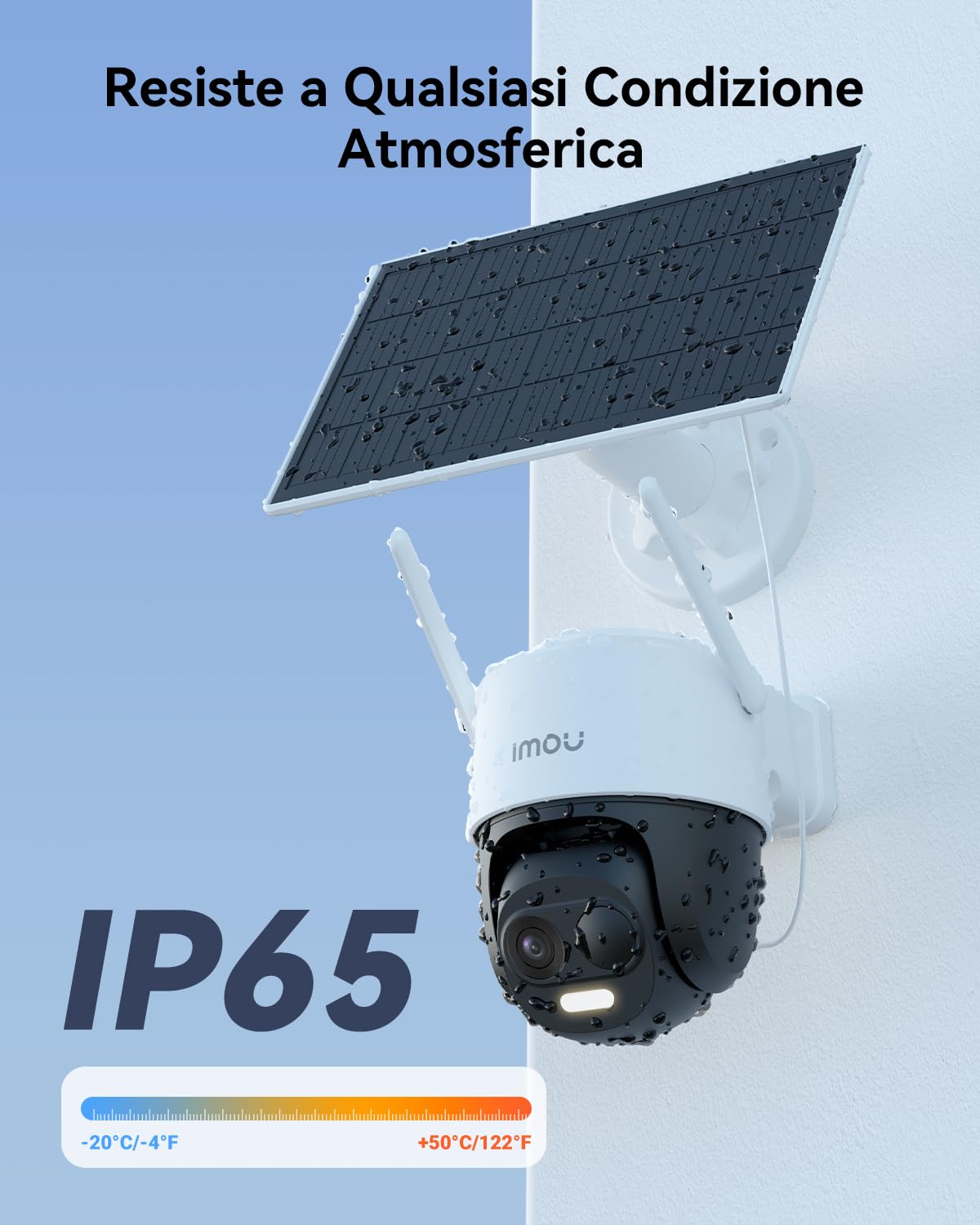 Imou 2K Telecamera da Esterno WiFi Senza Fili Solare con Batteria 5000mAh, 360° PTZ, 2.4GHz, Rilevamento PIR, Visione Notturna a Colori, IP65