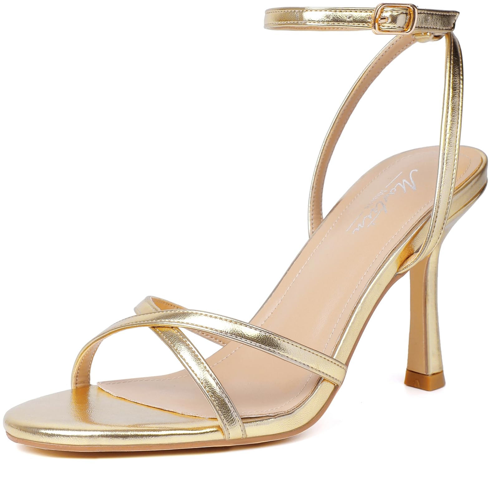 Mostrin Strappy Heels for Women Lace Up Ankle Strap Round Open Toe Stiletto High Heels Women's Heeled Sandals for Prom, Party, Daily