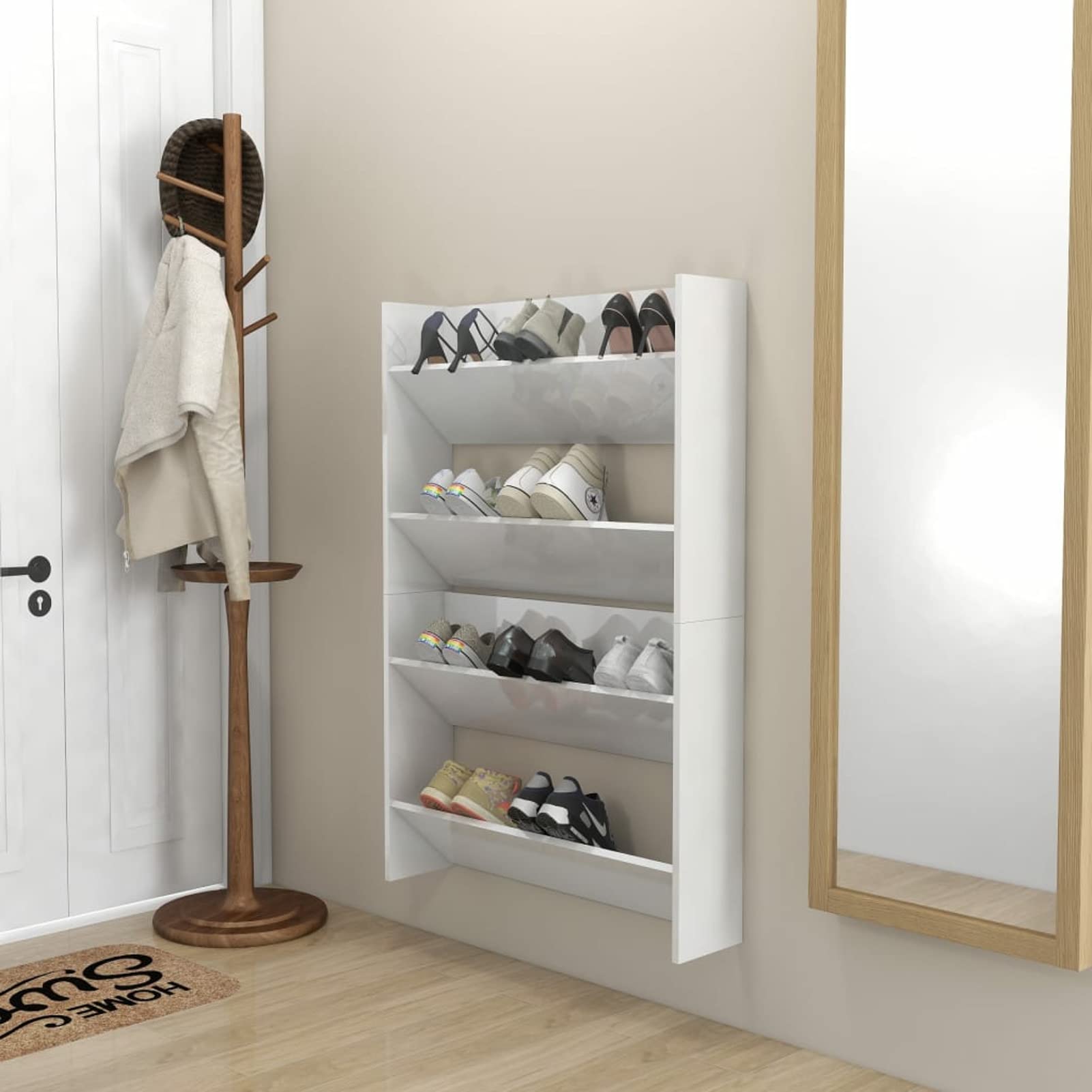 Scarpiera Da Parete Pieghevole 2 Livelli – 50x29 Cm, In ABS E Tubo Zincato, Per Corridoio, Armadio E Bagno