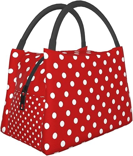 Bolsa de almuerzo de lunares con lunares, lonchera portátil para viajes, trabajo, bolsa de mano de gran capacidad para mujeres y hombres