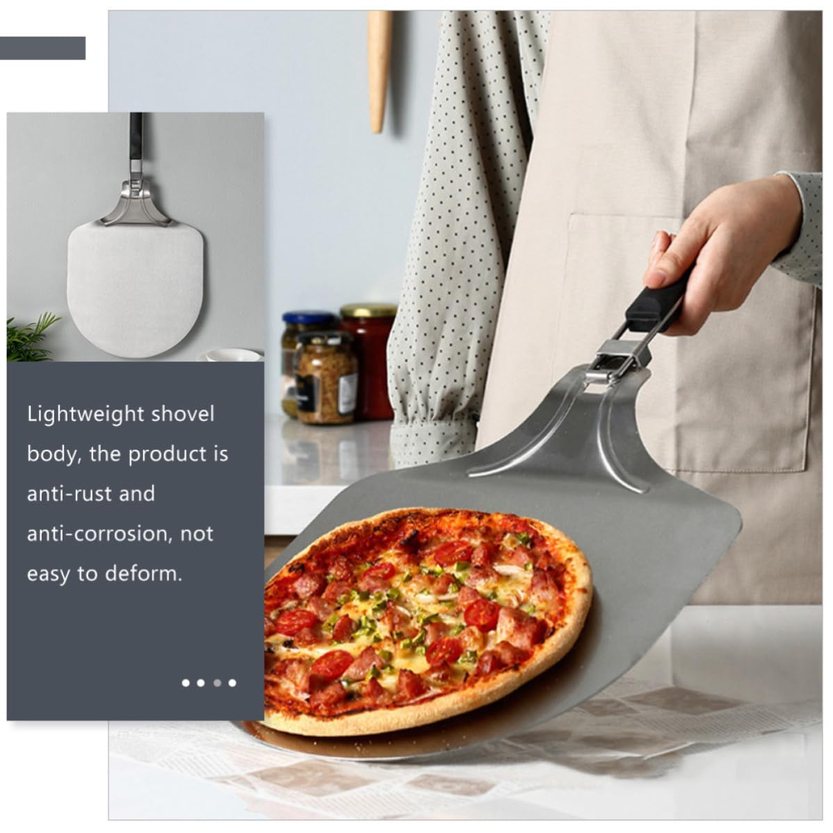 Spatola per Pizza Pieghevole in Acciaio Inox, Argento, Ergonomica