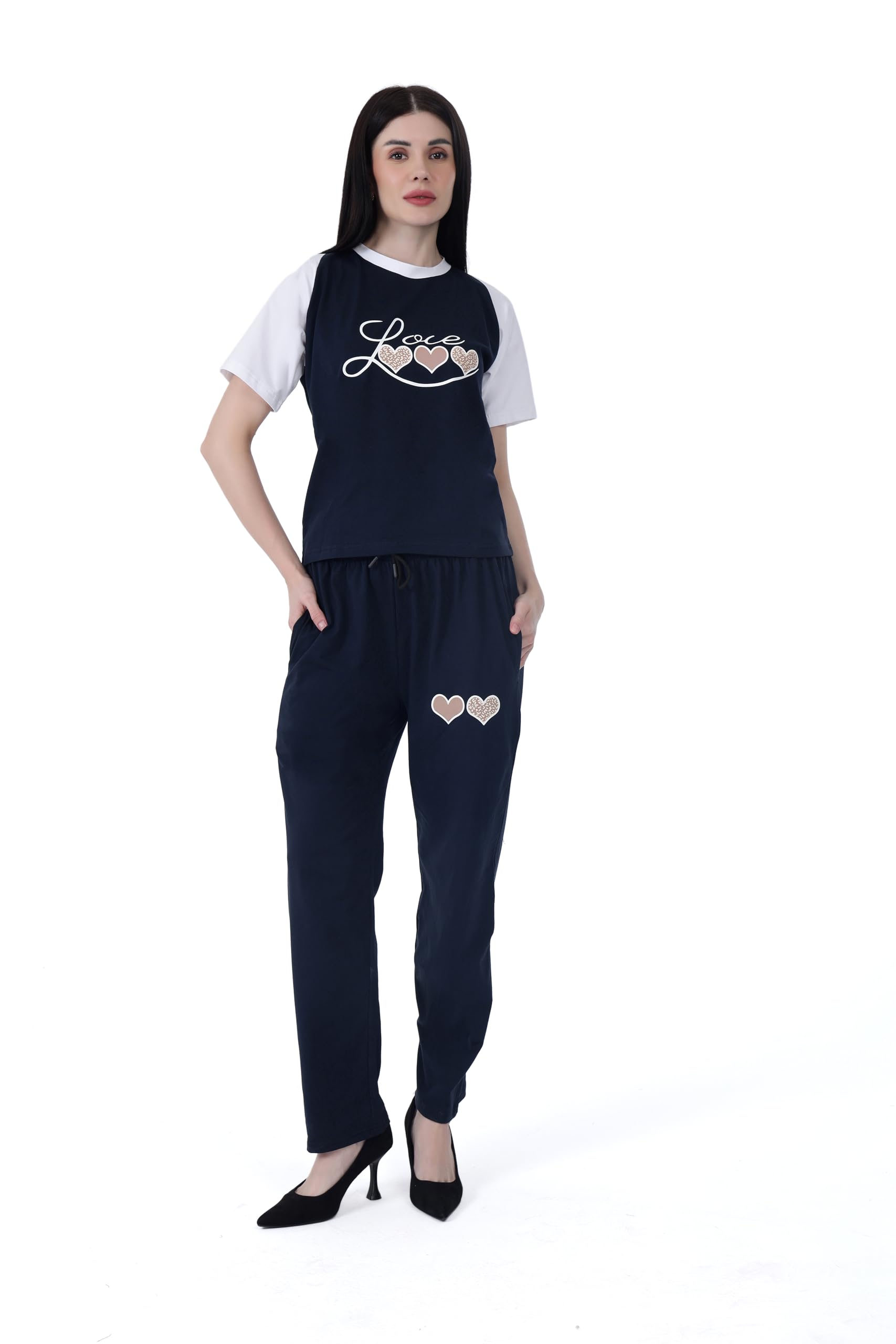shopmore Women's Cotton Co-Ord Set | Stylish Love Print Top & Trouser Set | Relaxed Fit Lounge Wear | Two Piece Outfit for Women & Girls-picture-36