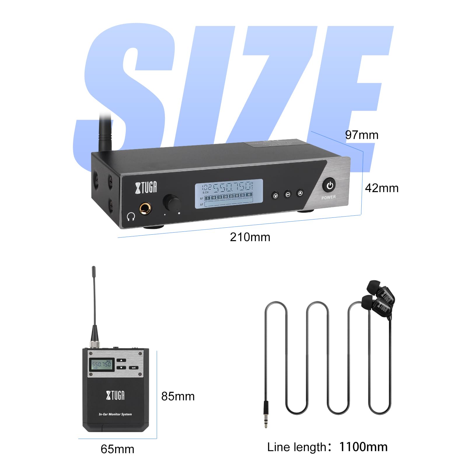 XTUGA Kabelloses In-Ear-Monitorsystem, Mono-Überwachung mit In-Ear-Kopfhörern für Bühne, Studio und Kirche, IEM-System (IEM110-4)