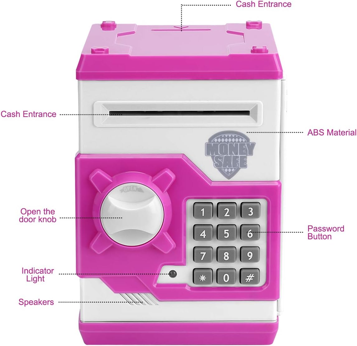 Cartoon Piggy Bank, Electronic Password Cash Coin Can Auto Scroll Paper Money Saving Box Gift for Kids (Pink) image 4