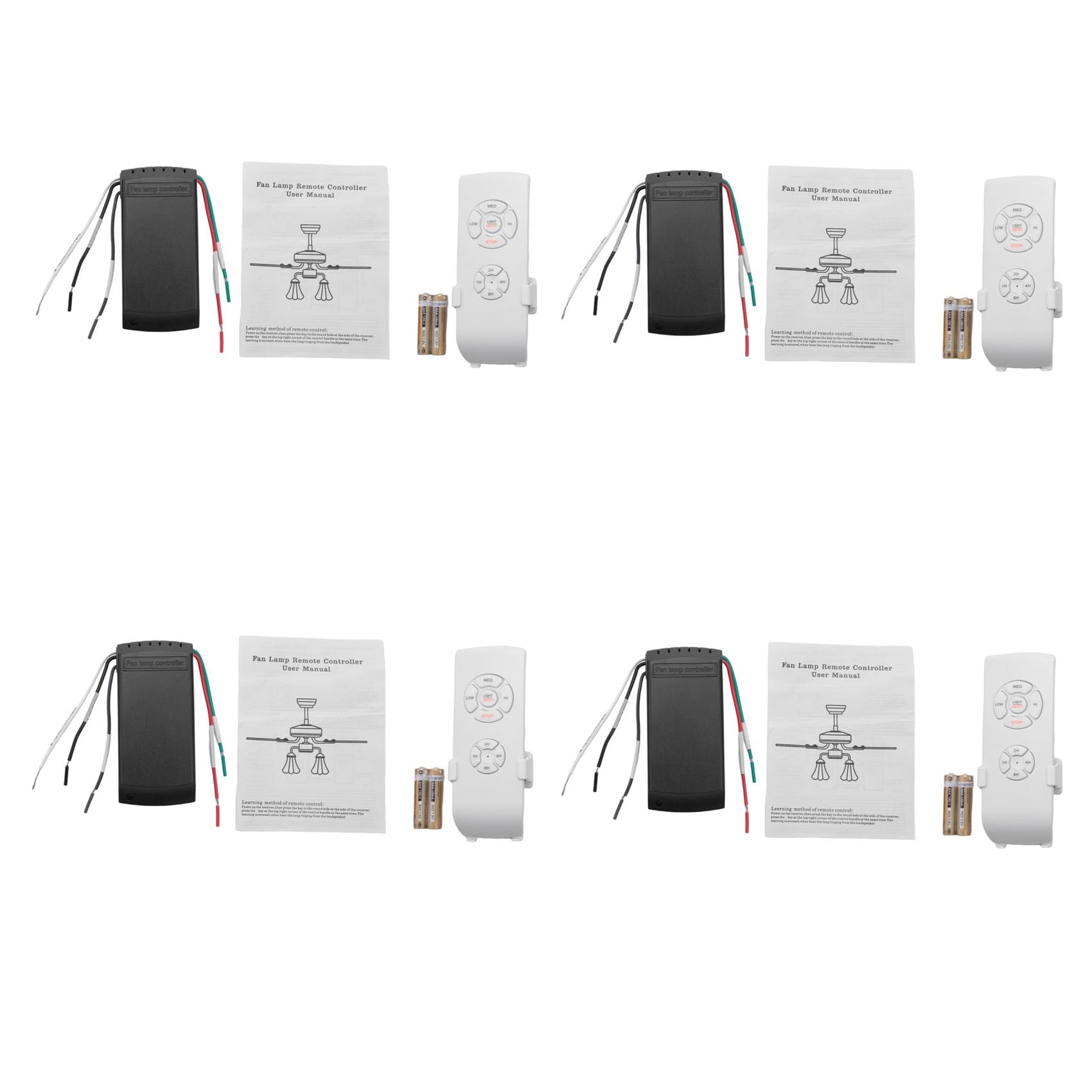 Jnchdghwa Black & White 4X Universal Ceiling Fan & Light Remote Control Kit Timing Wireless Switches