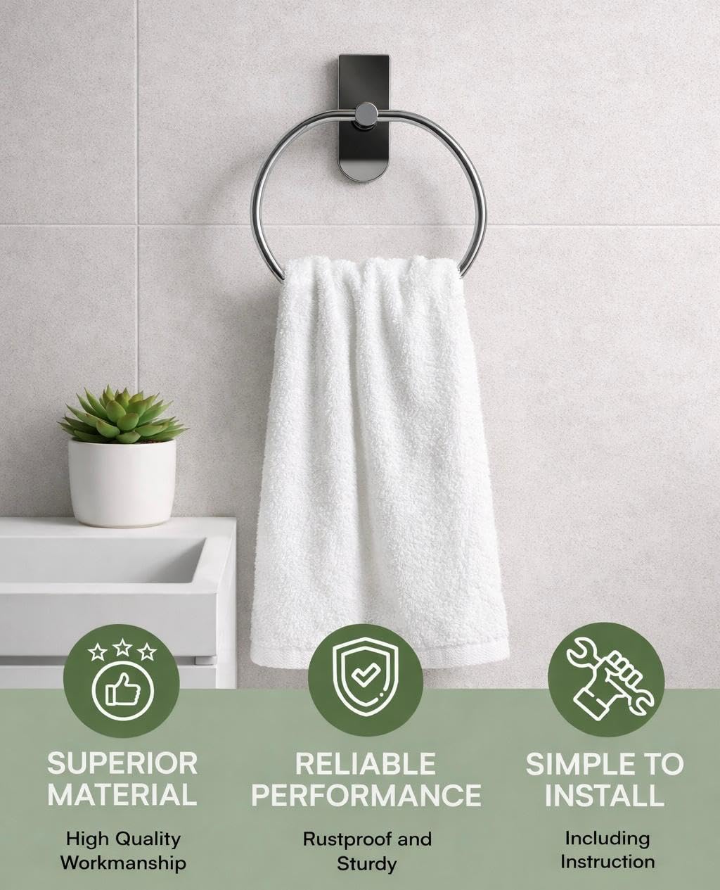 Oslen Magic Sticker Self Adhesive Stainless Steel Towel Ring Holder β Apple Shape Wall Mount, Chrome Finish, Rust-Resistant, Space-Saving Bathroom Accessory for Hand Towels No Drilling (Pack of 1) 1