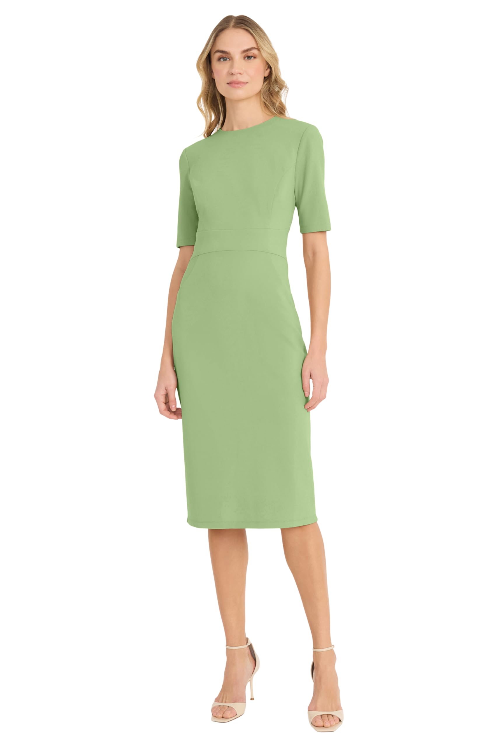 Donna Morgan Womens Curved Waist Seam Crepe Workwear Dress Career Office Desk to Dinner Event Occasion Guest of