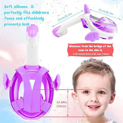 Miniatura 6 de Máscara de esnórquel para niños, máscara de esnórquel de cara completa, vista panorámica de 180, equipo de esnórquel superior seco para niños,