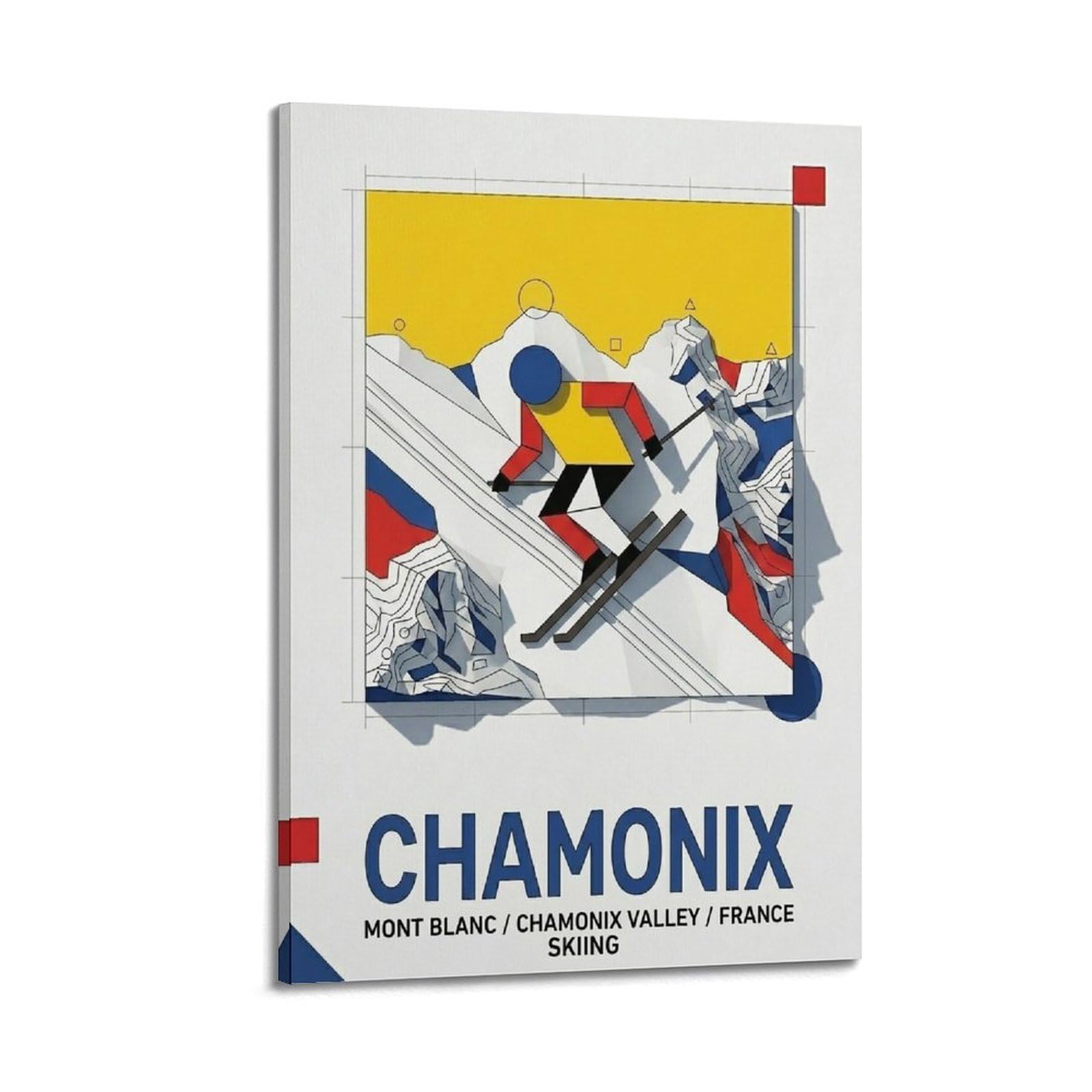 OKAHYS Sport Travel Poster France Chamonix Skiing Modern Decorative Canvas Prints - Ideal Wall Art for Family, Man Cave, Game Room, Boys & Girls Bedroom 16x24inch(40x60cm)