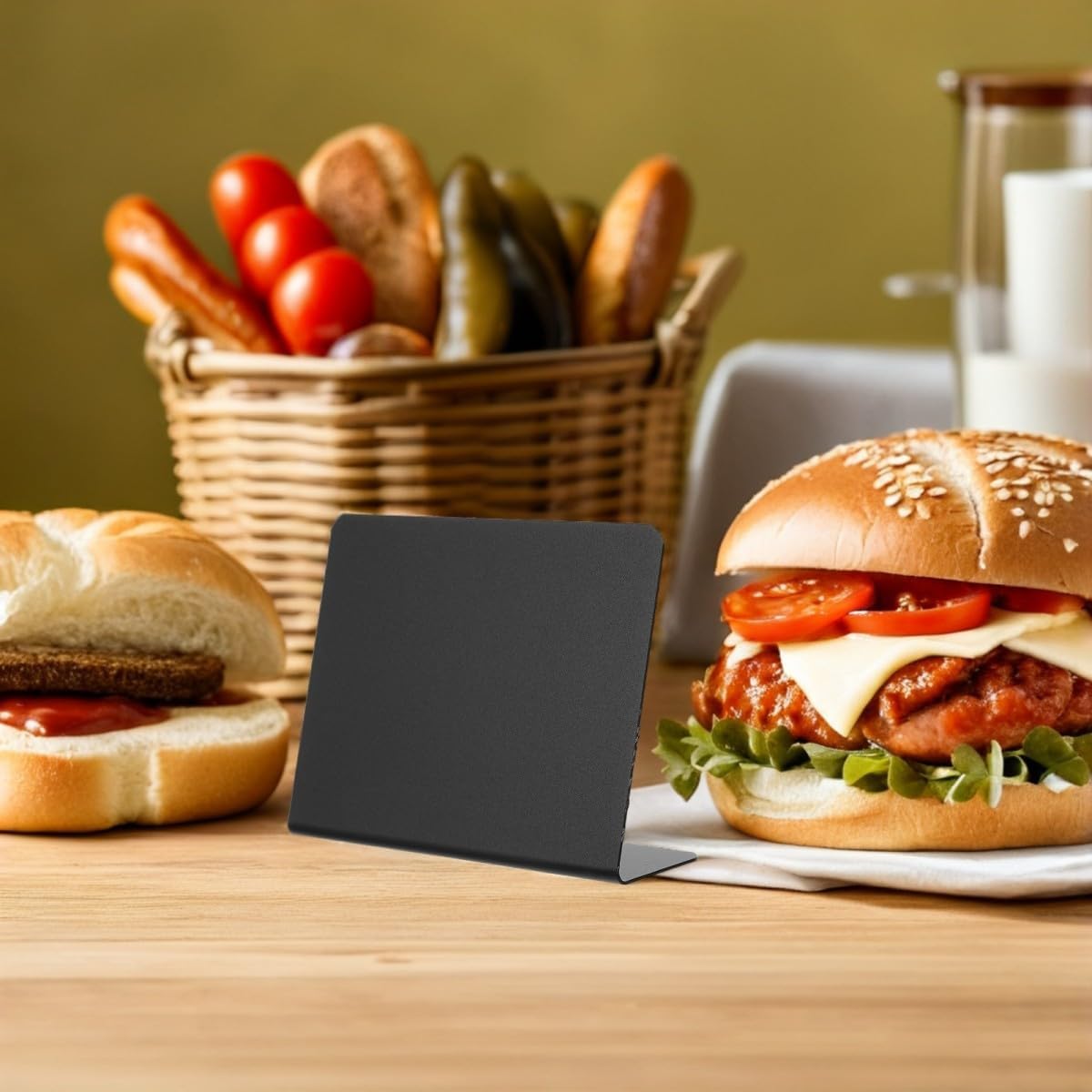 Generic 20pcs Reusable Black Plastic Write-on Price Tags with Smooth Surface for Buffet Counters, Stable Mini Chalkboard Signs for Product Information and Food Labeling